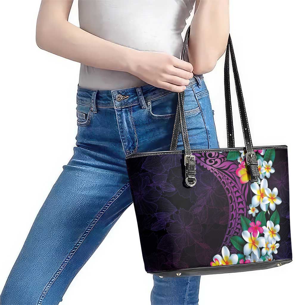 Hawaiian Plumeria-Polynesian Art Tattoo Mauve Color Leather Tote Bag