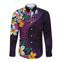 Hawaiian Plumeria-Polynesian Art Tattoo Mauve Color Long Sleeve Button Shirt