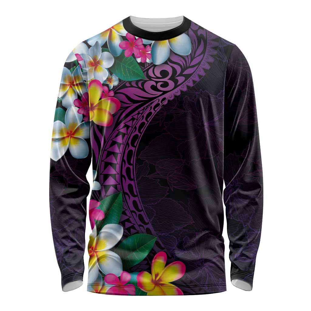 Hawaiian Plumeria-Polynesian Art Tattoo Mauve Color Long Sleeve Shirt LT03 Unisex Purple - Polynesian Pride