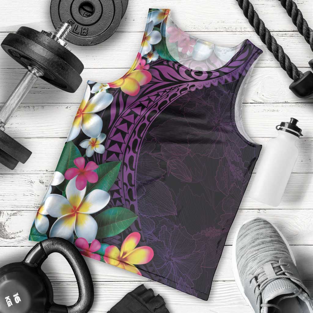 Hawaiian Plumeria-Polynesian Art Tattoo Mauve Color Men Tank Top