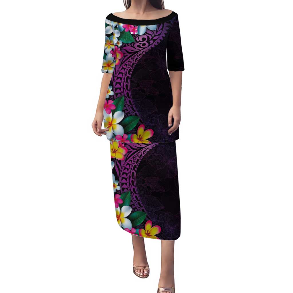 Hawaiian Plumeria-Polynesian Art Tattoo Mauve Color Puletasi LT03 Long Dress Purple - Polynesian Pride