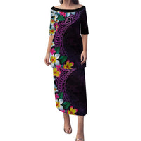 Hawaiian Plumeria-Polynesian Art Tattoo Mauve Color Puletasi LT03 Long Dress Purple - Polynesian Pride