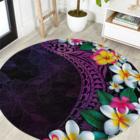 Hawaiian Plumeria-Polynesian Art Tattoo Mauve Color Round Carpet