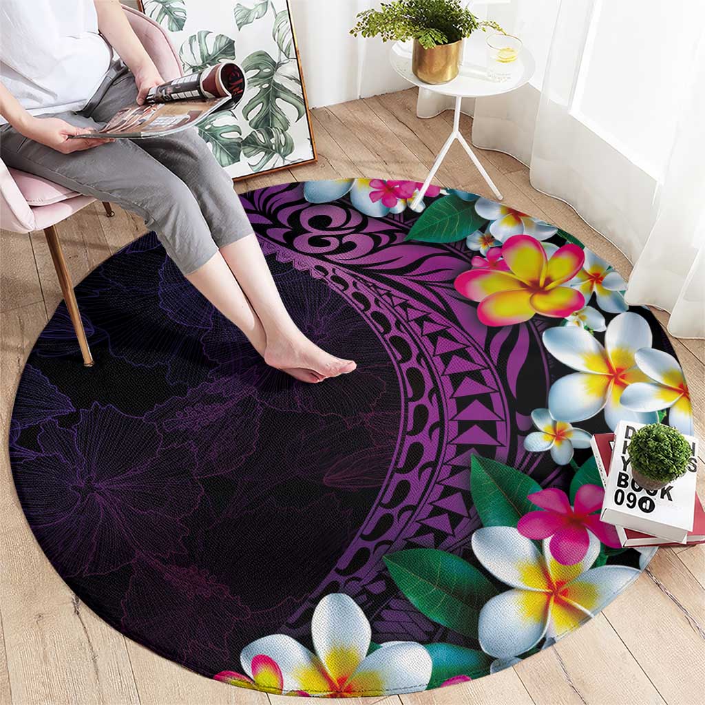 Hawaiian Plumeria-Polynesian Art Tattoo Mauve Color Round Carpet