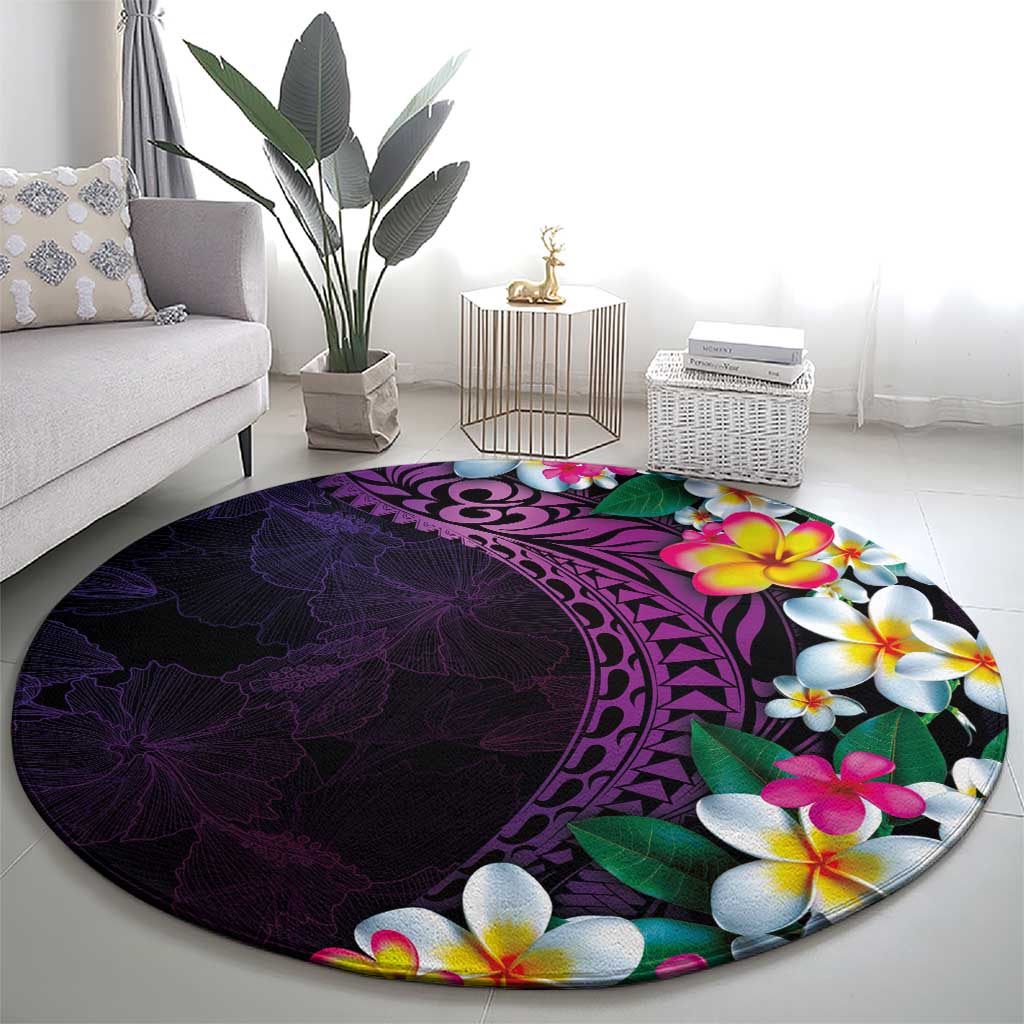 Hawaiian Plumeria-Polynesian Art Tattoo Mauve Color Round Carpet