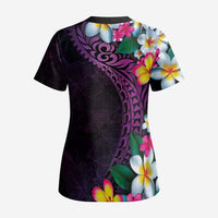Hawaiian Plumeria-Polynesian Art Tattoo Mauve Color Scrub Top - Polynesian Pride