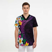 Hawaiian Plumeria-Polynesian Art Tattoo Mauve Color Scrub Top - Polynesian Pride