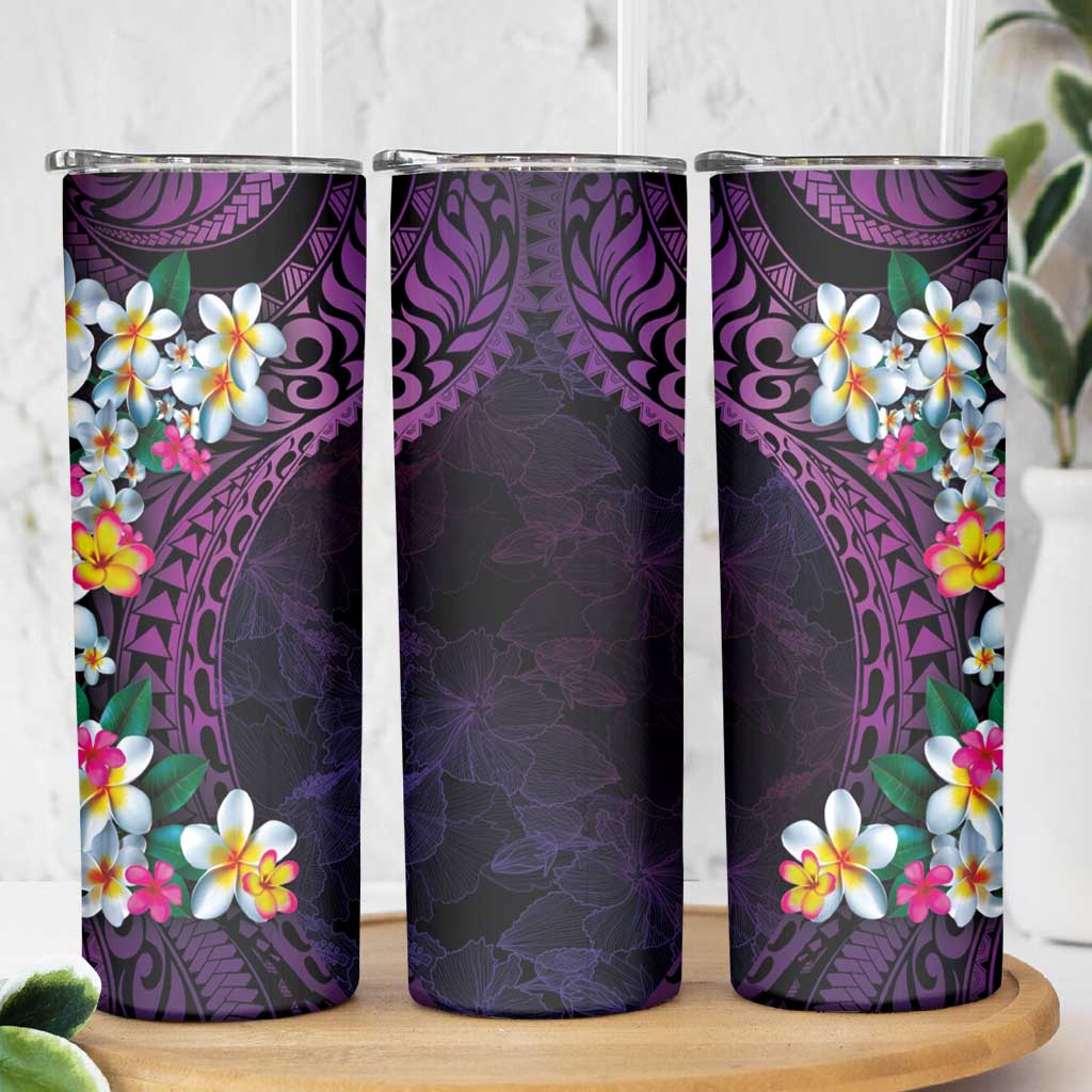 Hawaiian Plumeria-Polynesian Art Tattoo Mauve Color Skinny Tumbler