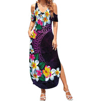 Hawaiian Plumeria-Polynesian Art Tattoo Mauve Color Summer Maxi Dress LT03 Women Purple - Polynesian Pride