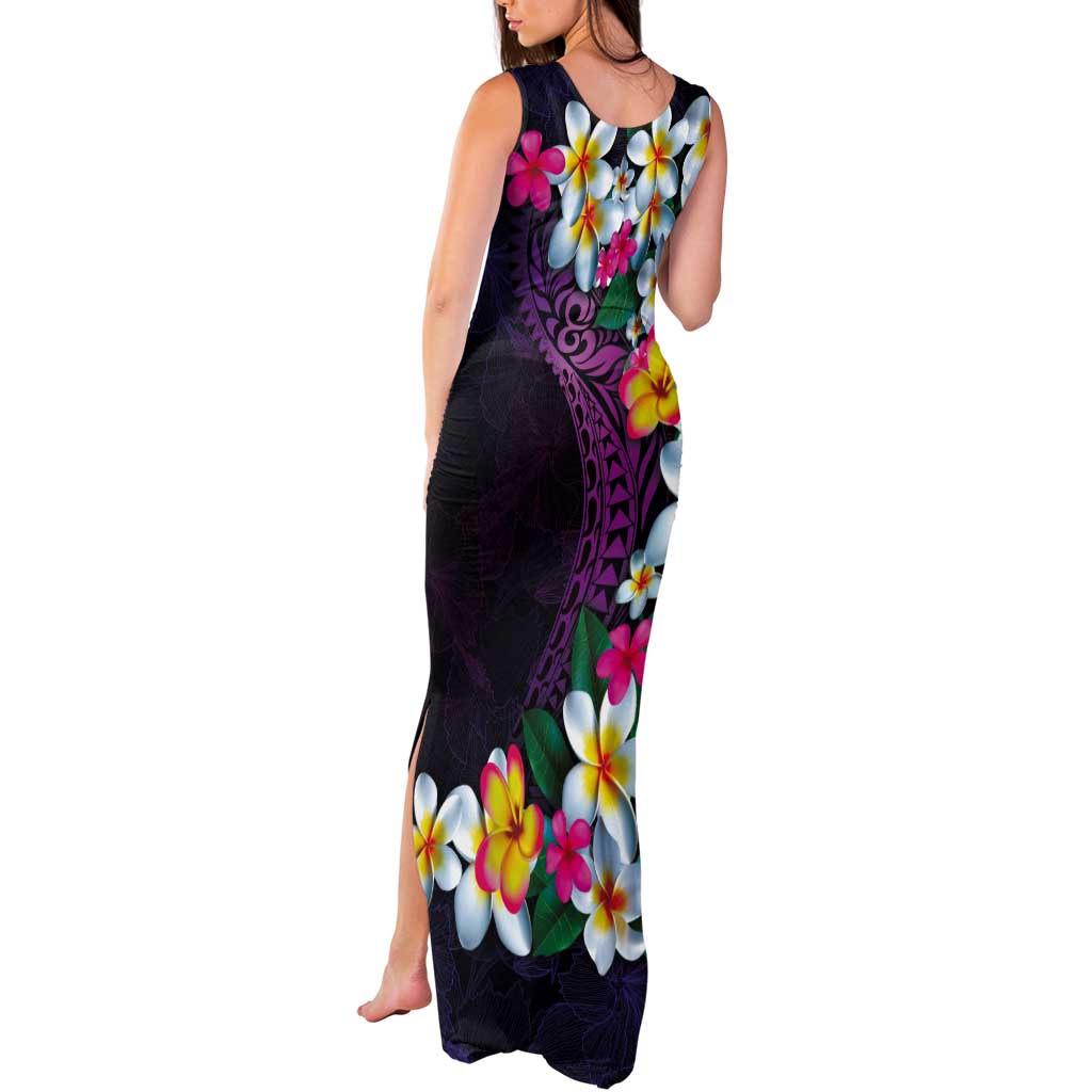 Hawaiian Plumeria-Polynesian Art Tattoo Mauve Color Tank Maxi Dress LT03 - Polynesian Pride