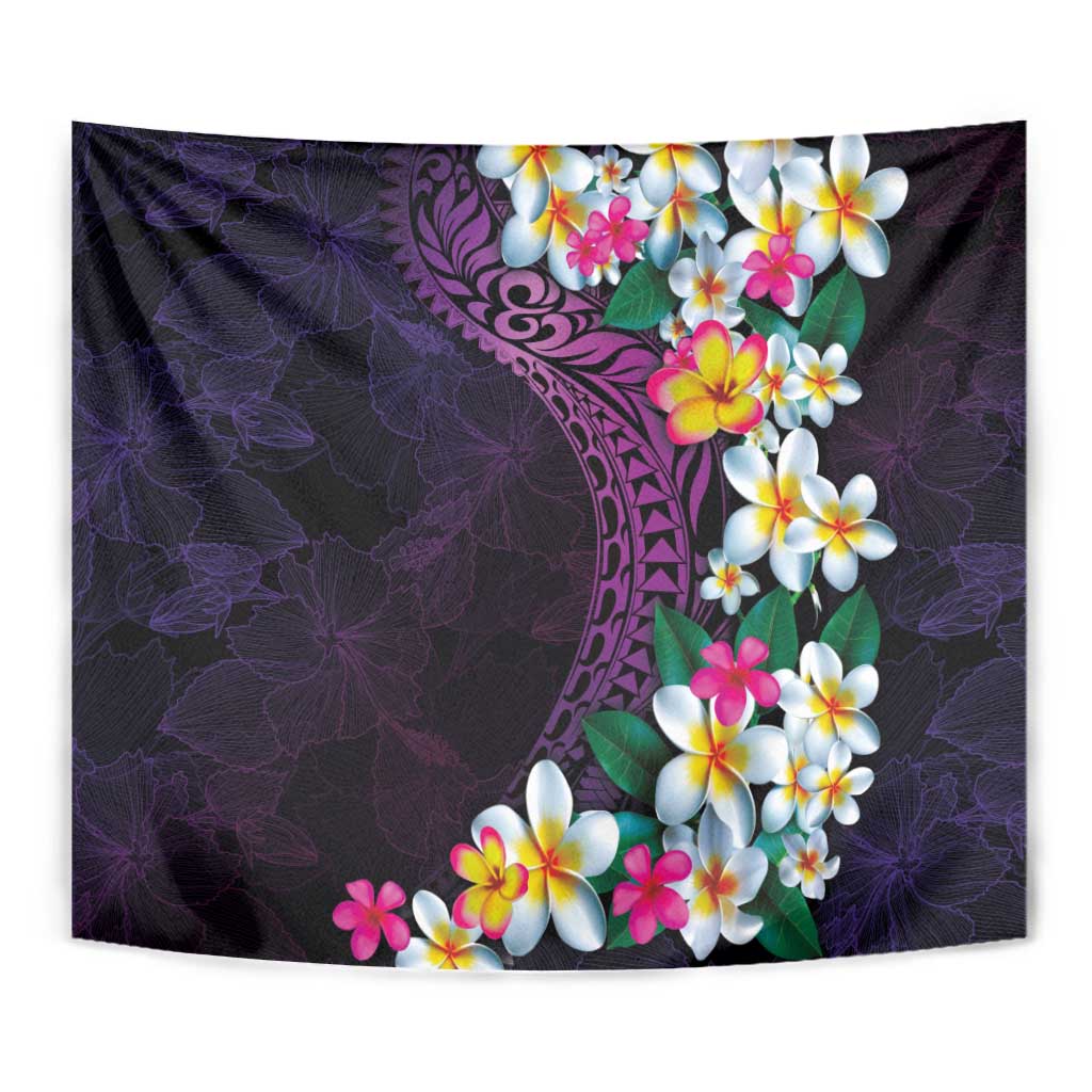 Hawaiian Plumeria-Polynesian Art Tattoo Mauve Color Tapestry