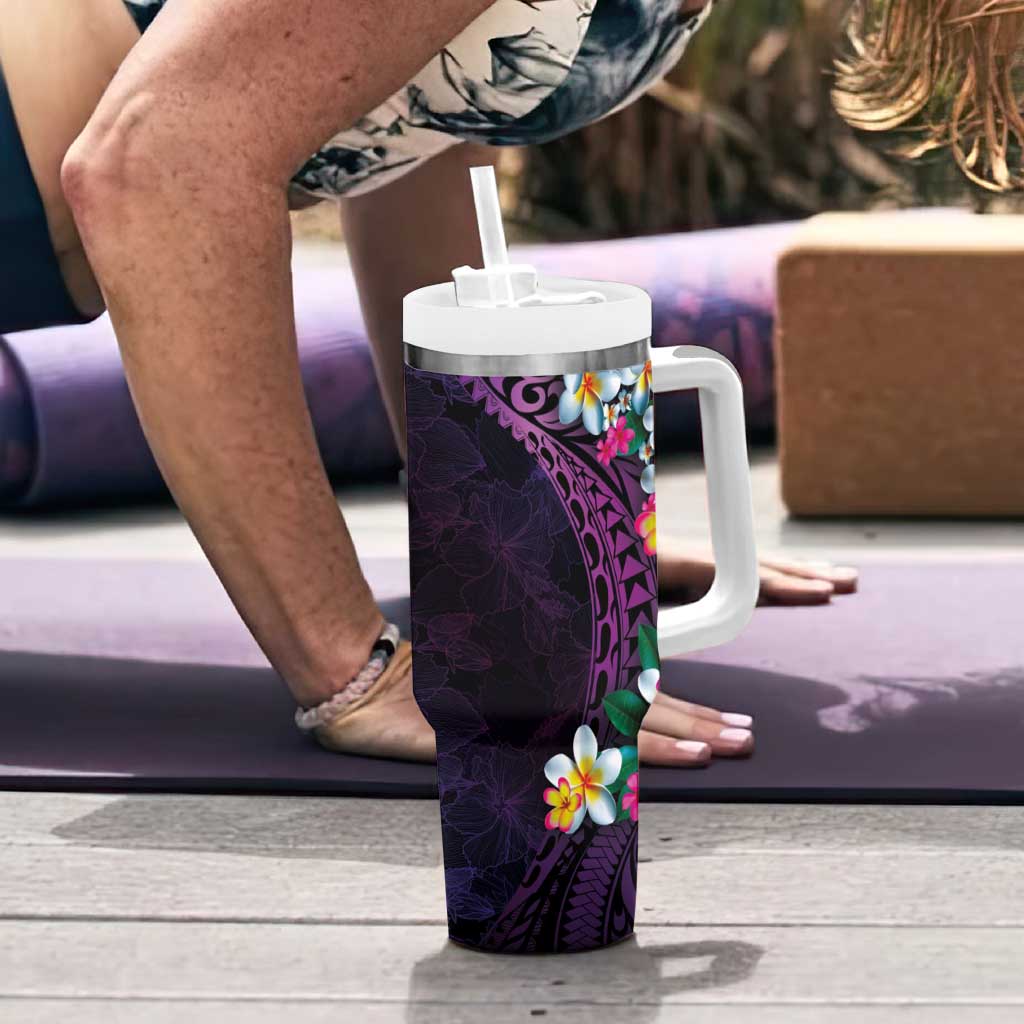 Hawaiian Plumeria-Polynesian Art Tattoo Mauve Color Tumbler With Handle LT03 - Polynesian Pride