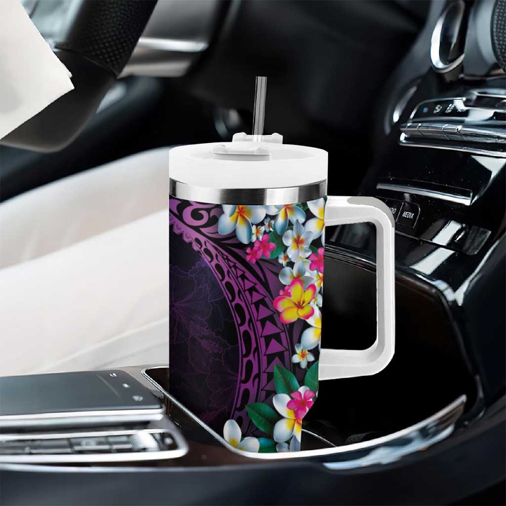 Hawaiian Plumeria-Polynesian Art Tattoo Mauve Color Tumbler With Handle LT03 - Polynesian Pride