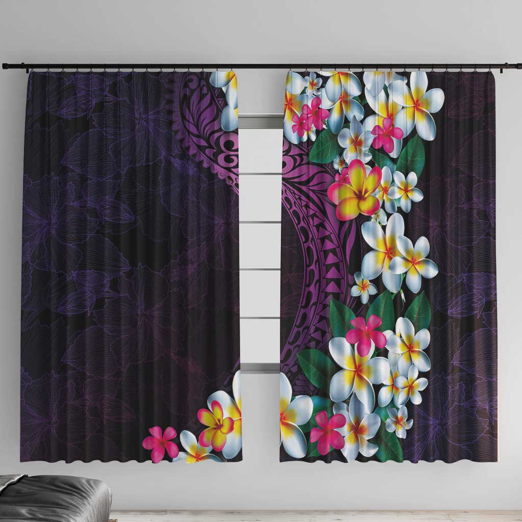 Hawaiian Plumeria-Polynesian Art Tattoo Mauve Color Window Curtain LT03 With Hooks Purple - Polynesian Pride
