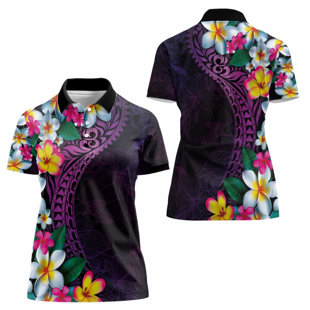 Hawaiian Plumeria-Polynesian Art Tattoo Mauve Color Women Polo Shirt