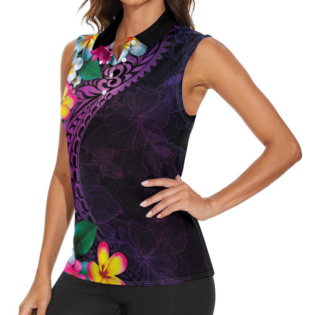 Hawaiian Plumeria-Polynesian Art Tattoo Mauve Color Women Sleeveless Polo Shirt