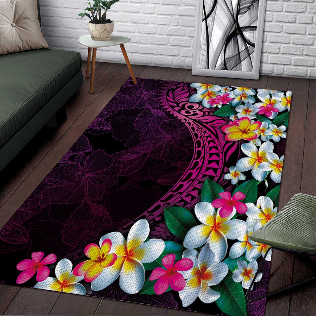 Hawaiian Plumeria-Polynesian Art Tattoo Plum Pink Color Area Rug