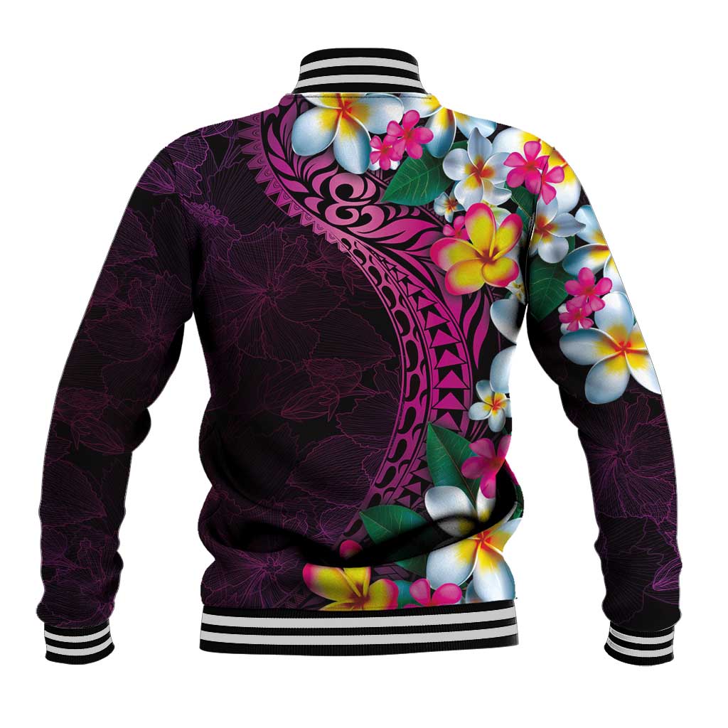 Hawaiian Plumeria-Polynesian Art Tattoo Plum Pink Color Baseball Jacket LT03 - Polynesian Pride