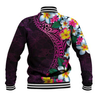 Hawaiian Plumeria-Polynesian Art Tattoo Plum Pink Color Baseball Jacket LT03 - Polynesian Pride