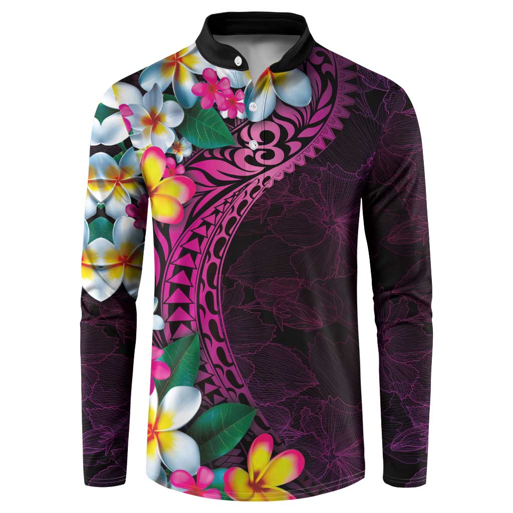 Hawaiian Plumeria-Polynesian Art Tattoo Plum Pink Color Button Sweatshirt LT03 Pink - Polynesian Pride