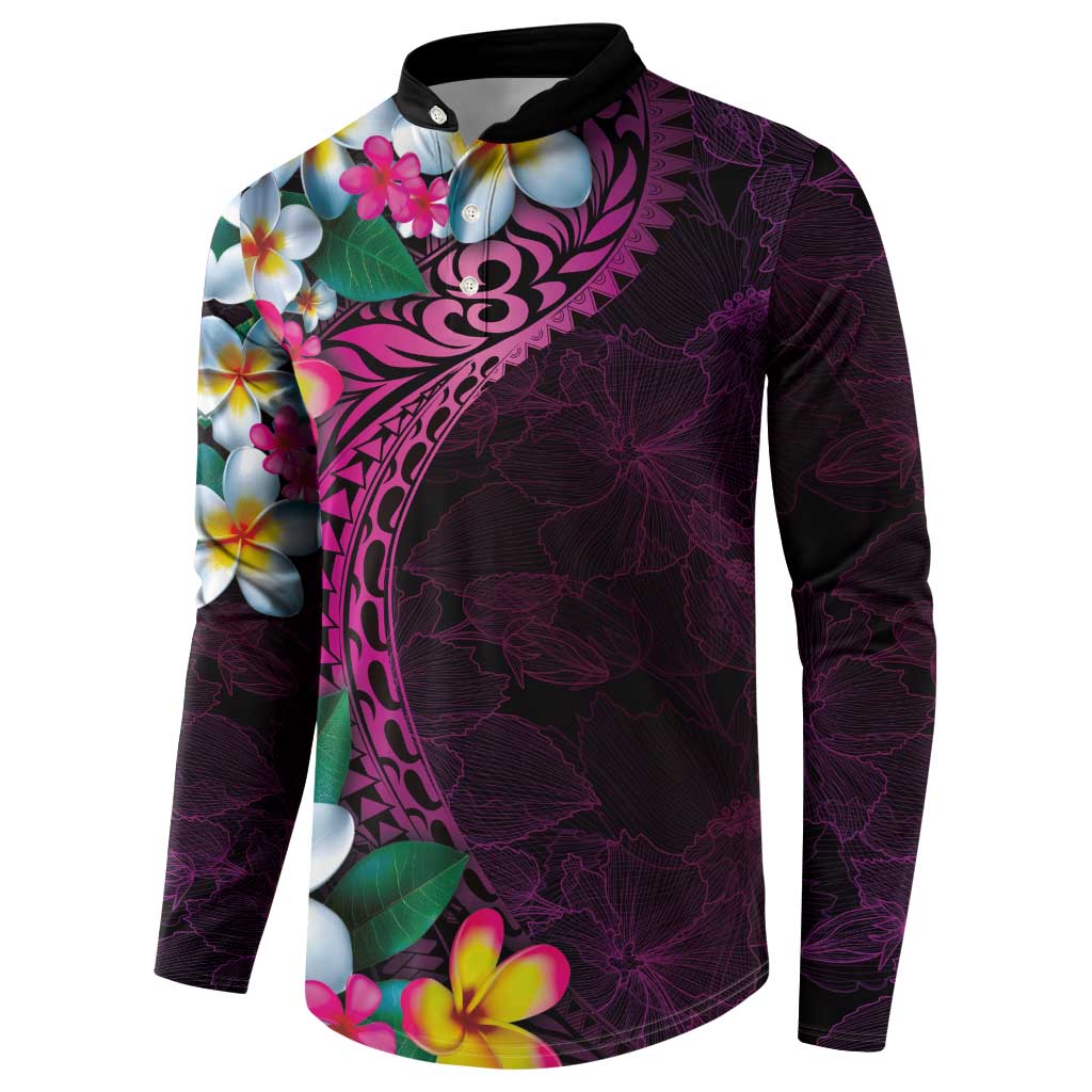 Hawaiian Plumeria-Polynesian Art Tattoo Plum Pink Color Button Sweatshirt LT03 - Polynesian Pride