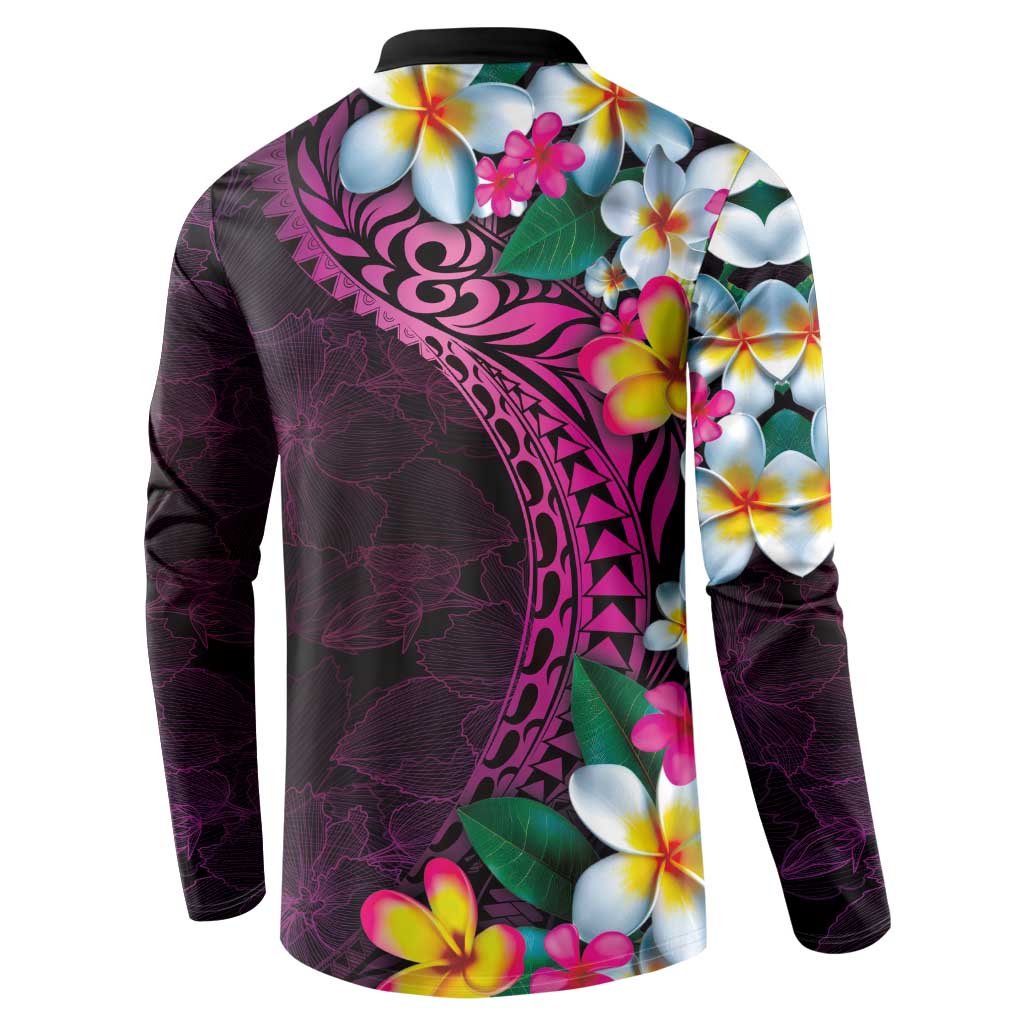 Hawaiian Plumeria-Polynesian Art Tattoo Plum Pink Color Button Sweatshirt LT03 - Polynesian Pride