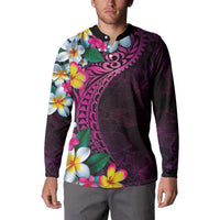 Hawaiian Plumeria-Polynesian Art Tattoo Plum Pink Color Button Sweatshirt LT03 - Polynesian Pride