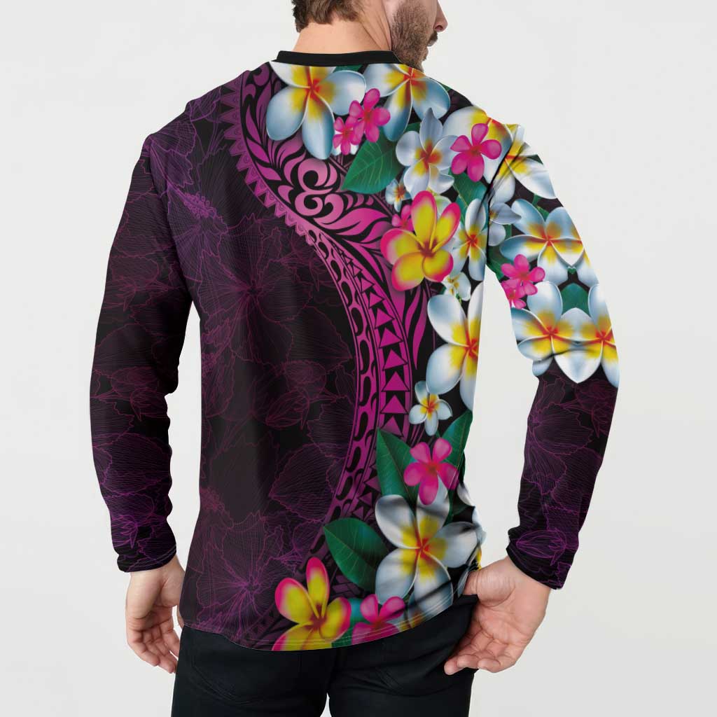 Hawaiian Plumeria-Polynesian Art Tattoo Plum Pink Color Button Sweatshirt LT03 - Polynesian Pride