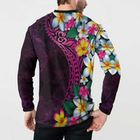 Hawaiian Plumeria-Polynesian Art Tattoo Plum Pink Color Button Sweatshirt LT03 - Polynesian Pride