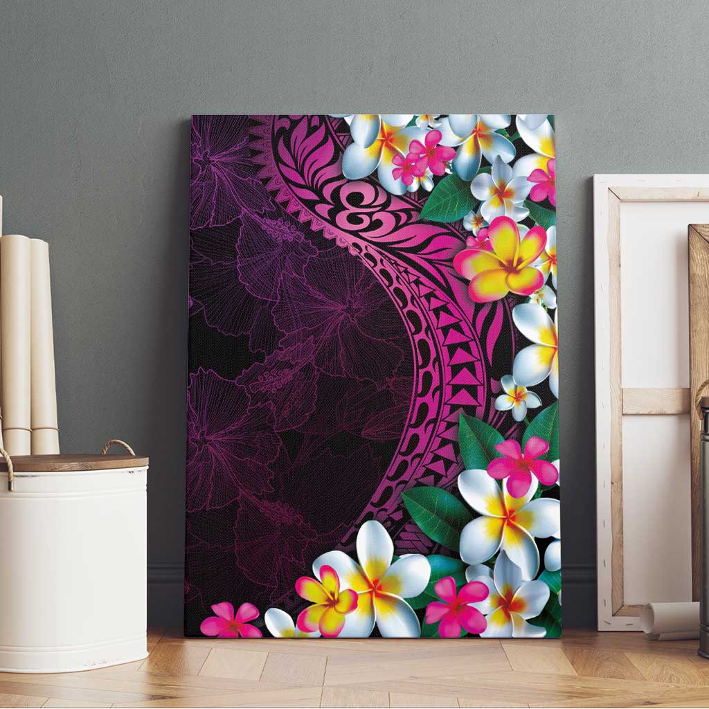 Hawaiian Plumeria-Polynesian Art Tattoo Plum Pink Color Canvas Wall Art