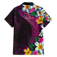 Hawaiian Plumeria-Polynesian Art Tattoo Plum Pink Color Family Matching Long Sleeve Bodycon Dress and Hawaiian Shirt
