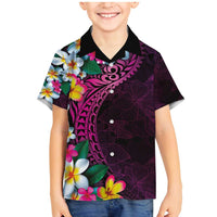 Hawaiian Plumeria-Polynesian Art Tattoo Plum Pink Color Family Matching Mermaid Dress and Hawaiian Shirt