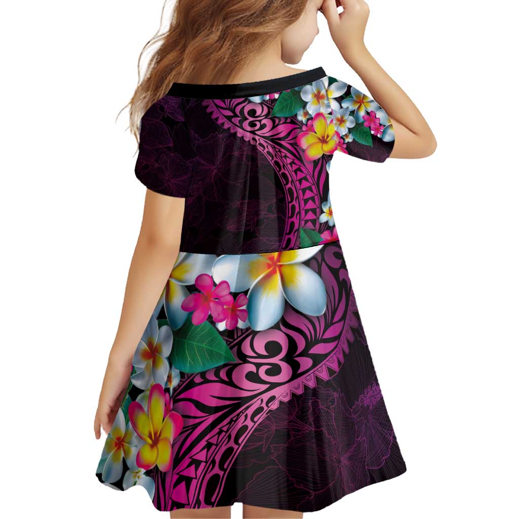 Hawaiian Plumeria-Polynesian Art Tattoo Plum Pink Color Family Matching Off Shoulder Short Dress and Hawaiian Shirt