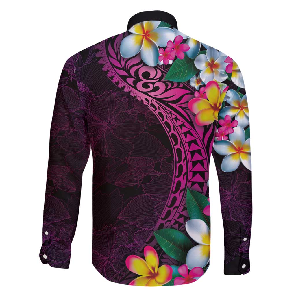 Hawaiian Plumeria-Polynesian Art Tattoo Plum Pink Color Family Matching Puletasi and Hawaiian Shirt