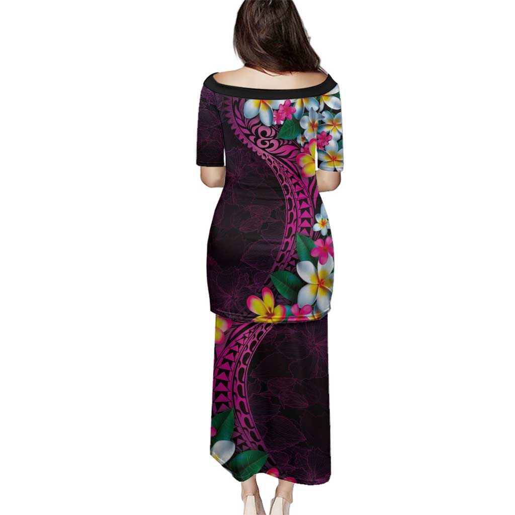 Hawaiian Plumeria-Polynesian Art Tattoo Plum Pink Color Family Matching Puletasi and Hawaiian Shirt