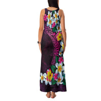 Hawaiian Plumeria-Polynesian Art Tattoo Plum Pink Color Family Matching Tank Maxi Dress and Hawaiian Shirt
