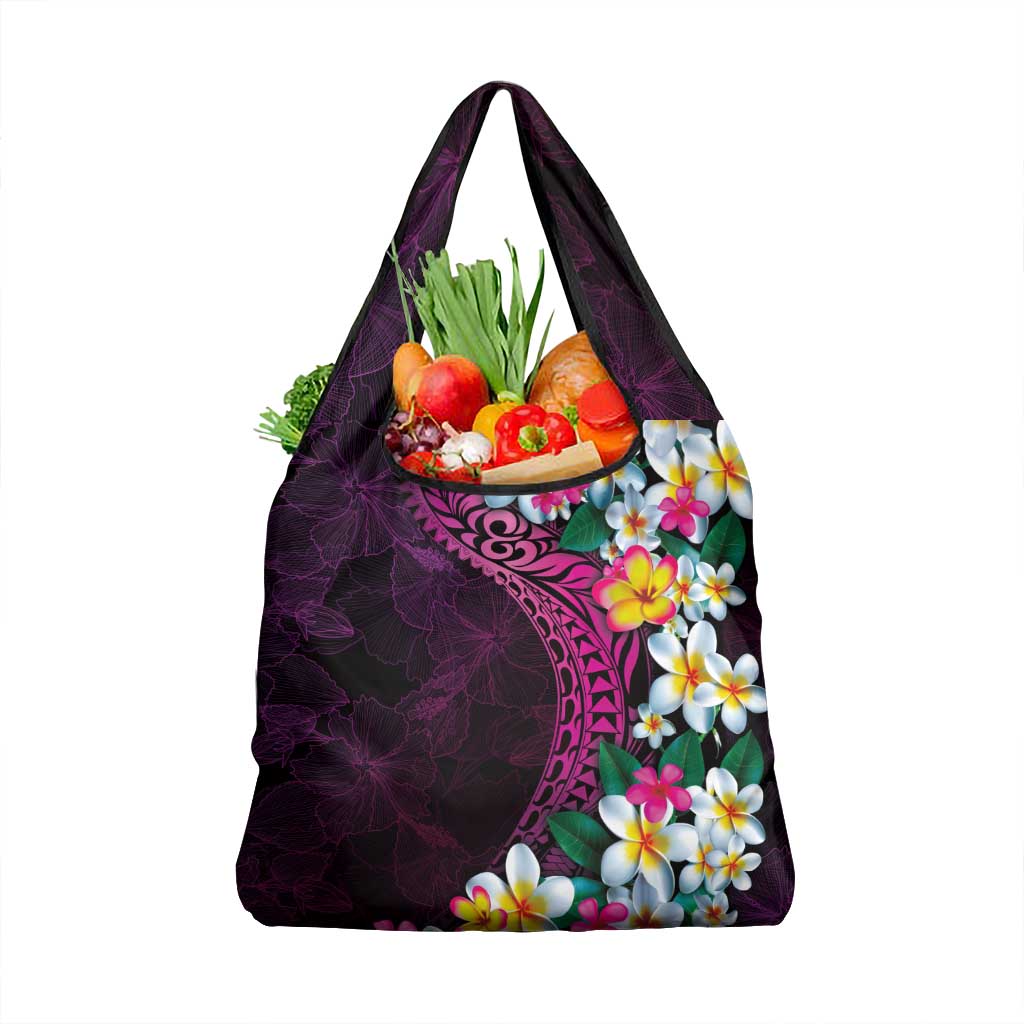 Hawaiian Plumeria-Polynesian Art Tattoo Plum Pink Color Grocery Bag