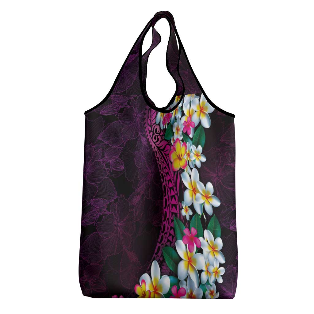 Hawaiian Plumeria-Polynesian Art Tattoo Plum Pink Color Grocery Bag