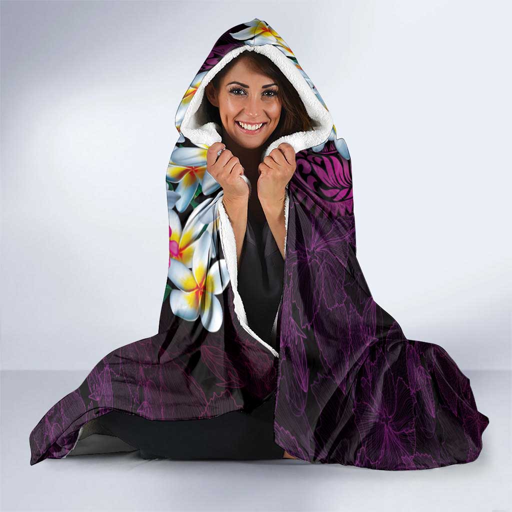 Hawaiian Plumeria-Polynesian Art Tattoo Plum Pink Color Hooded Blanket LT03 - Polynesian Pride