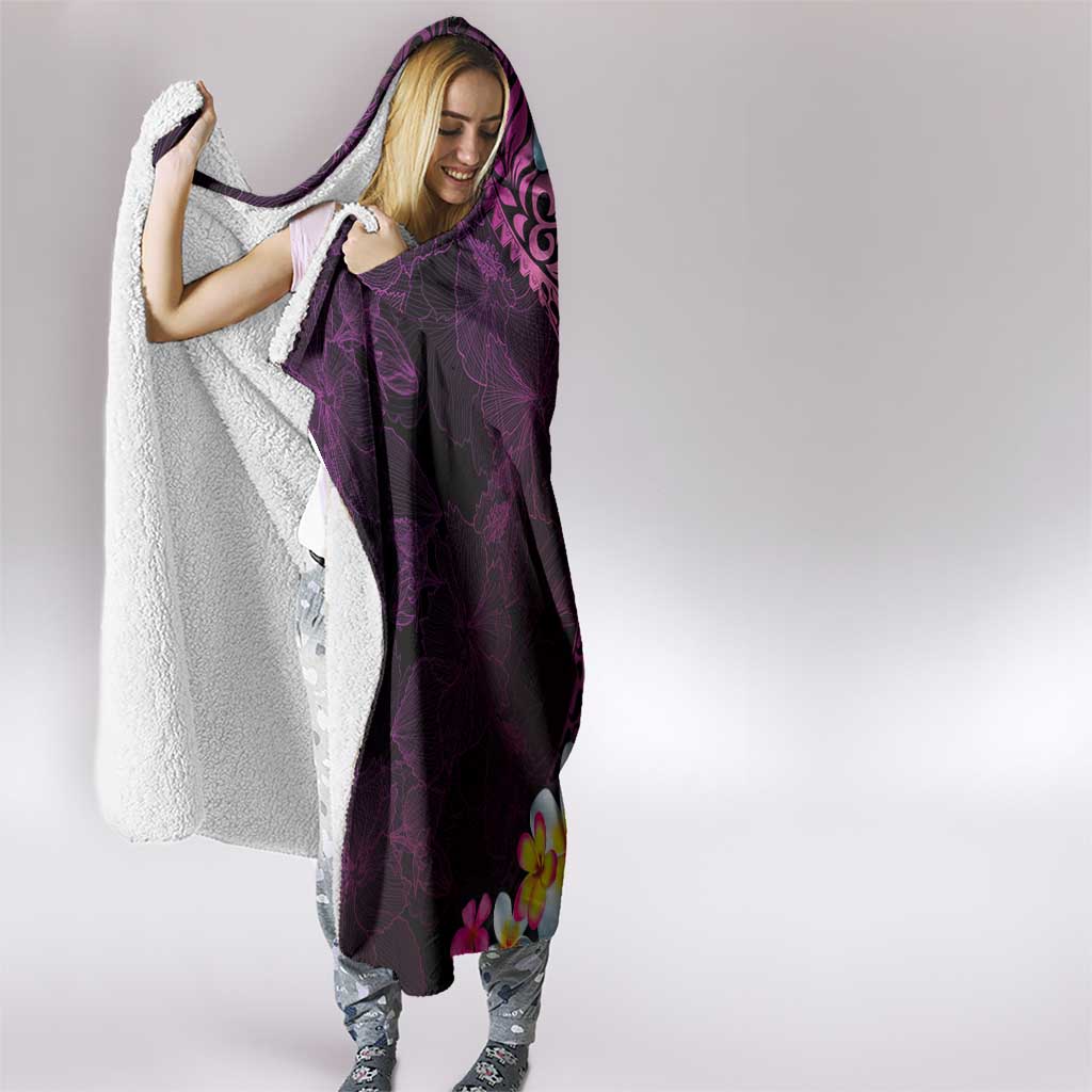 Hawaiian Plumeria-Polynesian Art Tattoo Plum Pink Color Hooded Blanket LT03 - Polynesian Pride