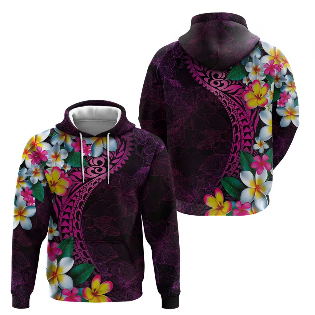 Hawaiian Plumeria-Polynesian Art Tattoo Plum Pink Color Hoodie