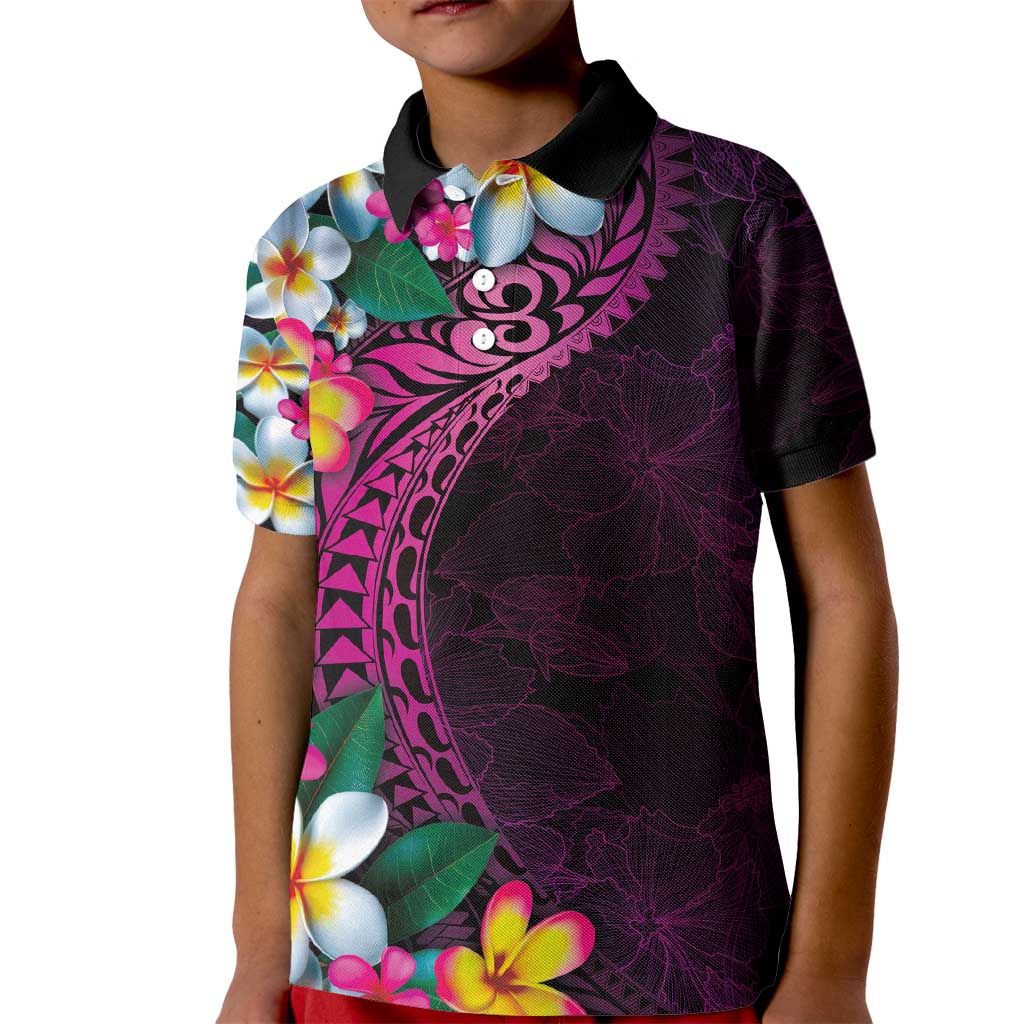 Hawaiian Plumeria-Polynesian Art Tattoo Plum Pink Color Kid Polo Shirt