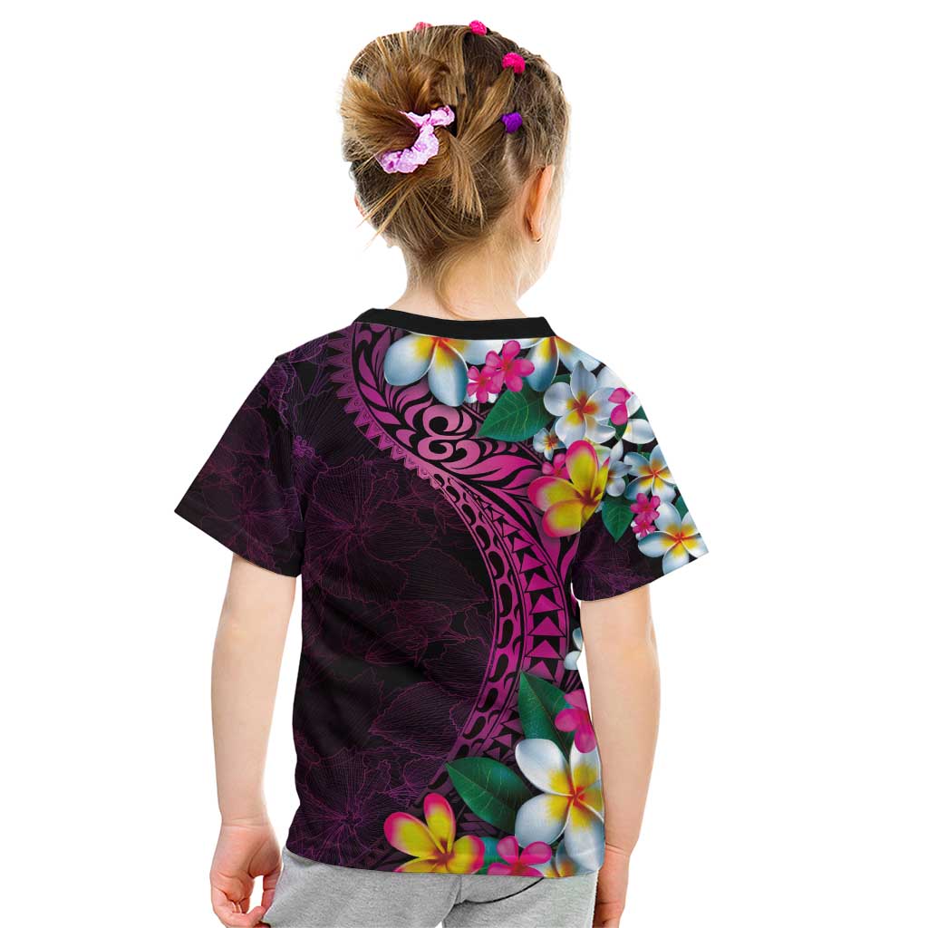 Hawaiian Plumeria-Polynesian Art Tattoo Plum Pink Color Kid T Shirt