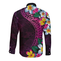 Hawaiian Plumeria-Polynesian Art Tattoo Plum Pink Color Long Sleeve Button Shirt