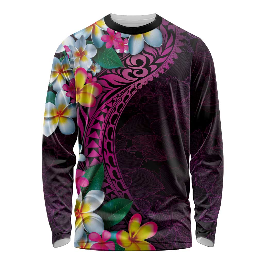 Hawaiian Plumeria-Polynesian Art Tattoo Plum Pink Color Long Sleeve Shirt LT03 Unisex Pink - Polynesian Pride