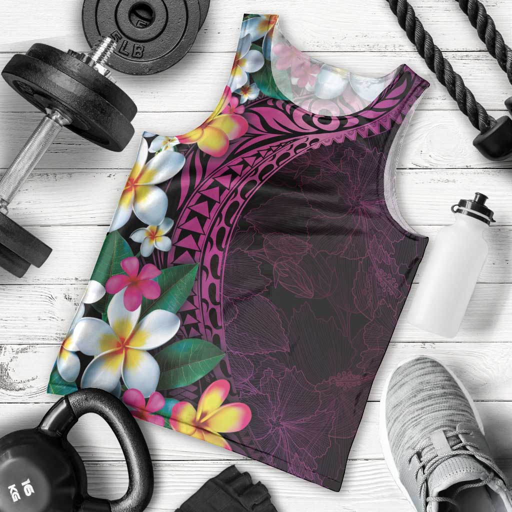 Hawaiian Plumeria-Polynesian Art Tattoo Plum Pink Color Men Tank Top LT03 - Polynesian Pride