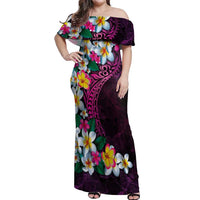 Hawaiian Plumeria-Polynesian Art Tattoo Plum Pink Color Off Shoulder Maxi Dress LT03 Women Pink - Polynesian Pride