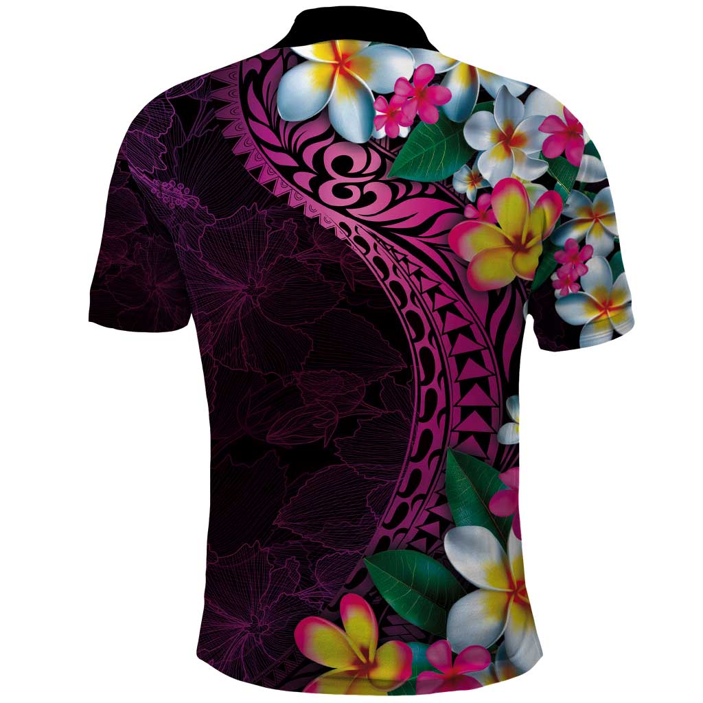 Hawaiian Plumeria-Polynesian Art Tattoo Plum Pink Color Polo Shirt