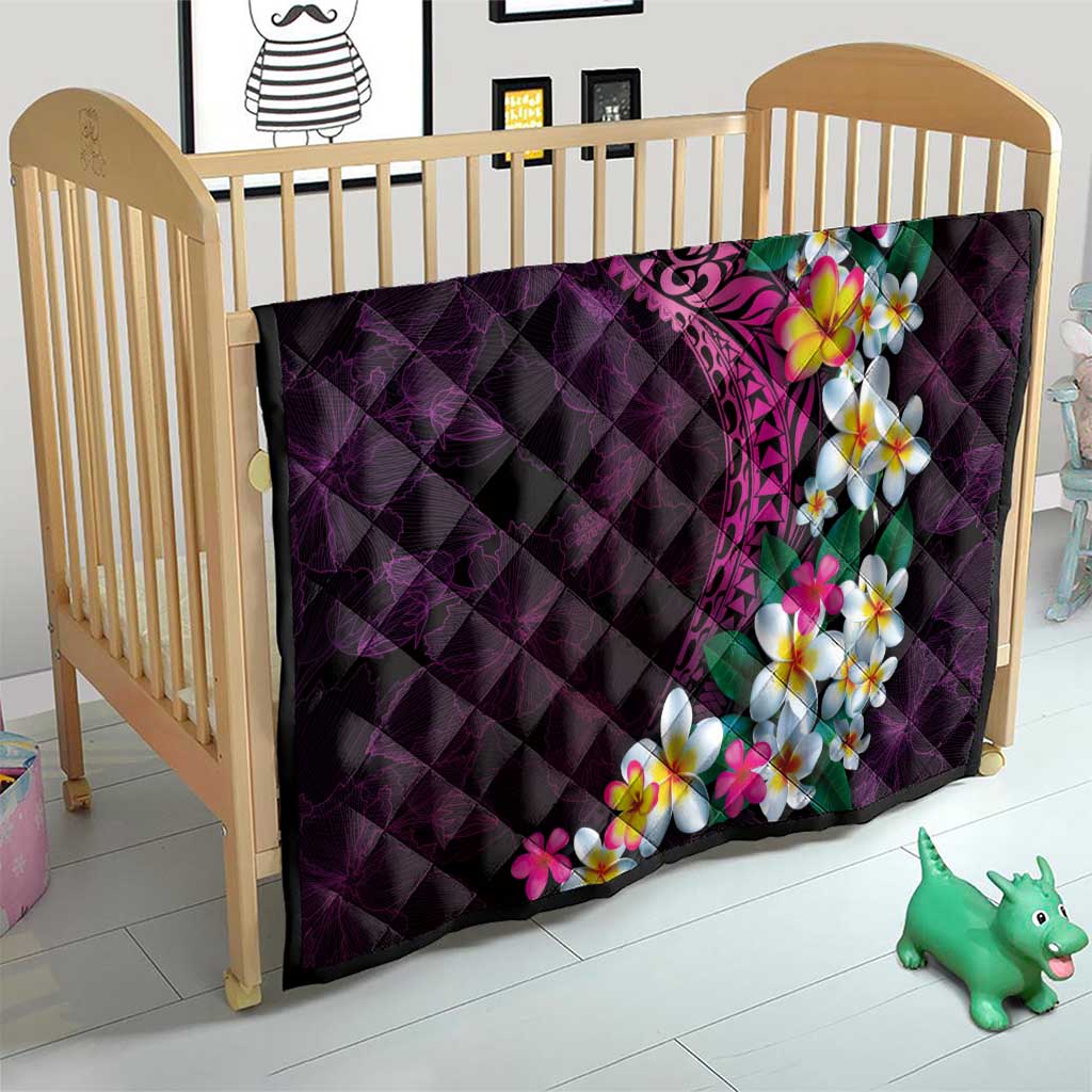 Hawaiian Plumeria-Polynesian Art Tattoo Plum Pink Color Quilt