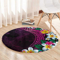Hawaiian Plumeria-Polynesian Art Tattoo Plum Pink Color Round Carpet